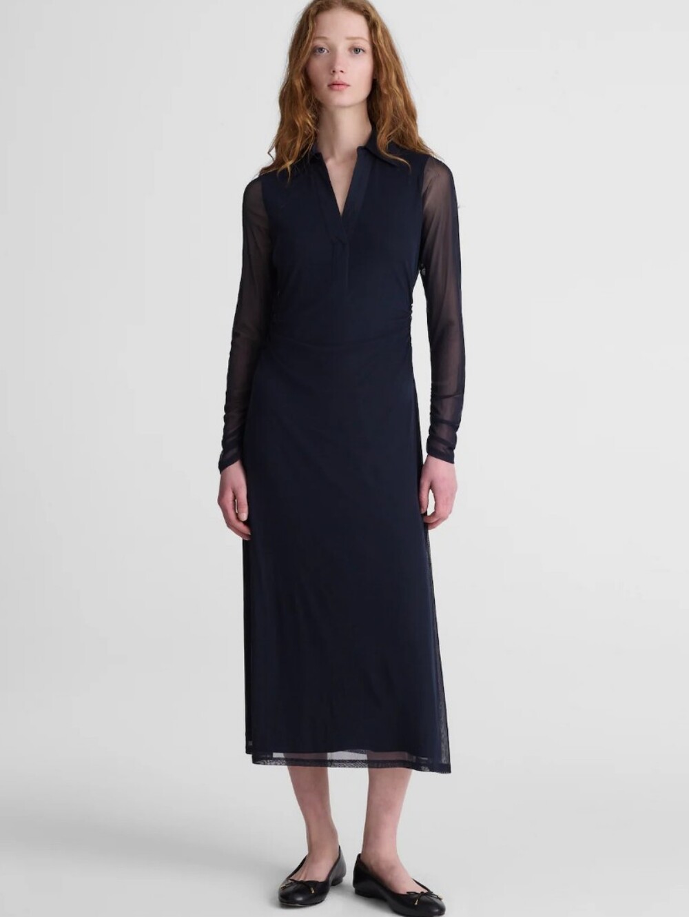 Madewell Long-Sleeve Polo Midi Dress NY266 Size M Navy